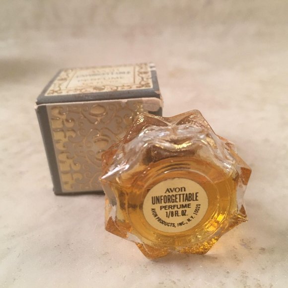 Avon UNFORGETTABLE 1/8 oz Perfume Faceted TINY Petite Bottle in Box Full New Old - Picture 5 of 7
